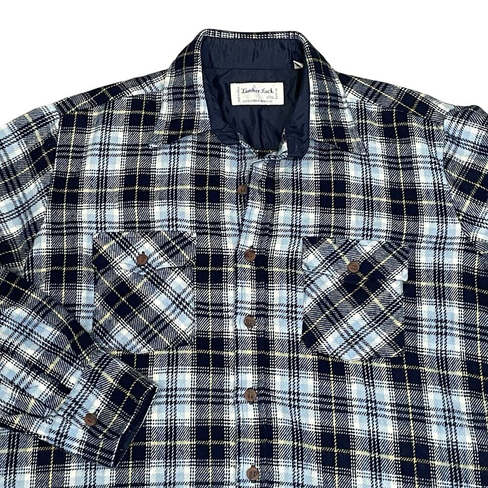 LumberJack Mens Flannel Shirt Jacket Blue Plaid Streetwear Layering Large